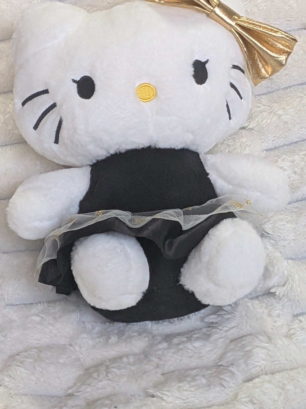Hello Kitty White Plush with Black Dress and Gold Bow